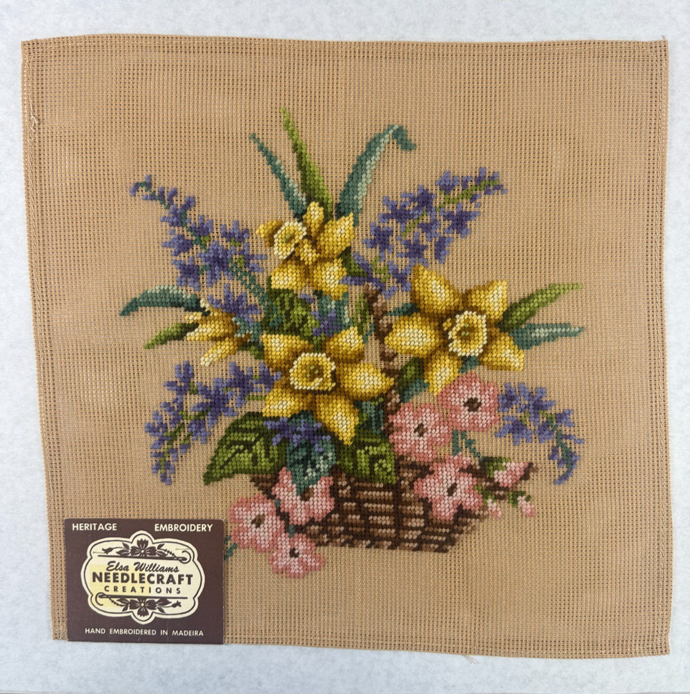 Elsa Williams Pre Stitched Vintage Needlepoint Canvas Daffodils Madeira 15x15